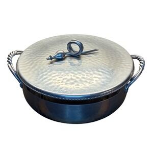 B‎ W Buenilum Hand Hammered Aluminum Casserole Holder w/ Lid 1950s MCM Vintage